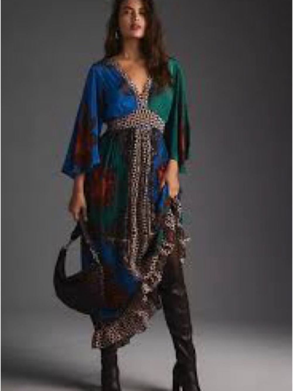 NWT FARM Rio Blue & Green V-Neck Mixed Print Maxi Dress